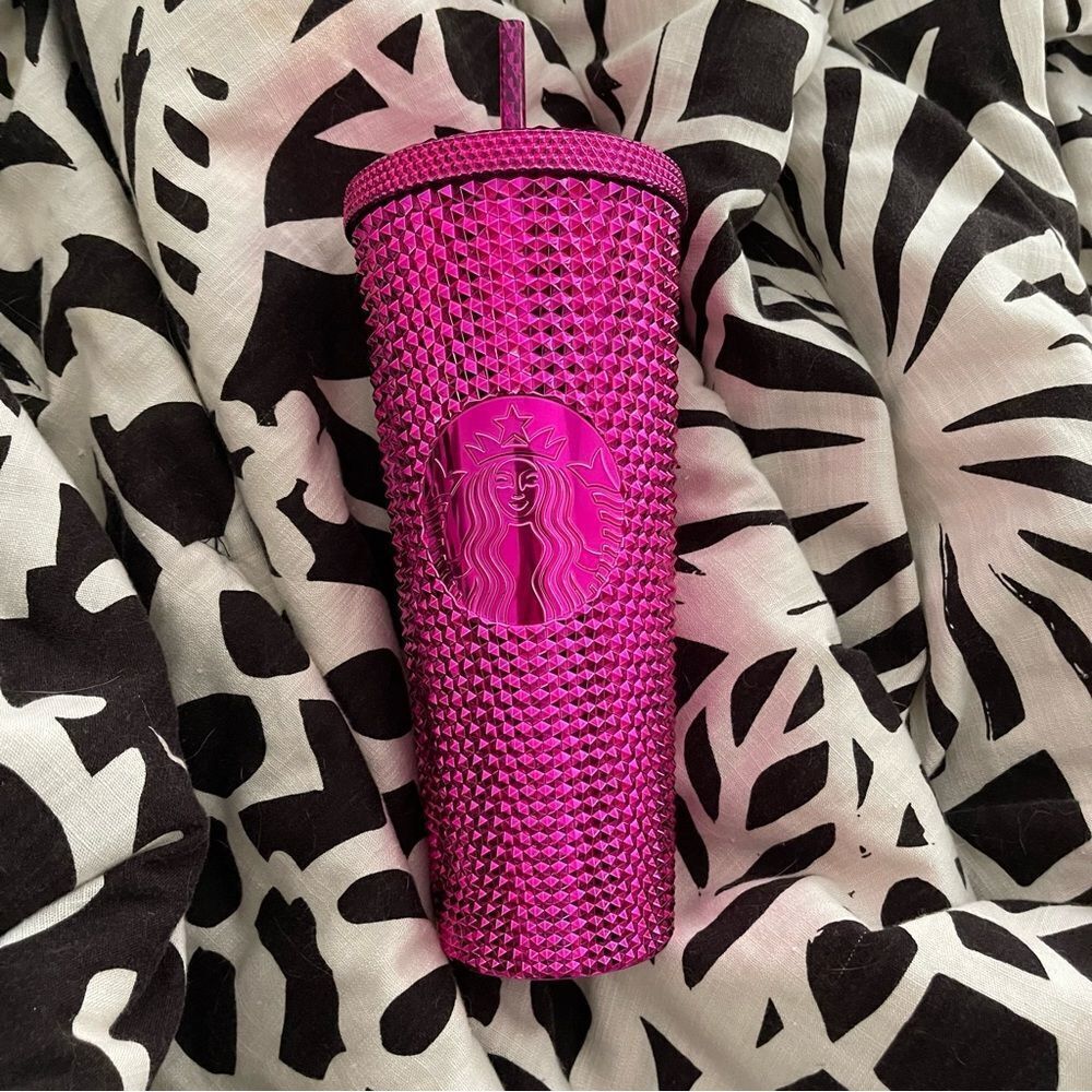 Starbucks 24 oz studded fuchsia chrome tumbler new